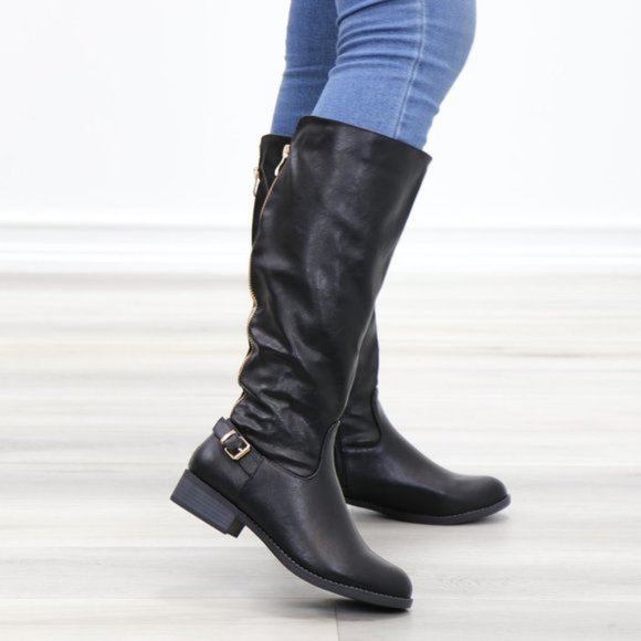 Rider Chick Mid Calf Boots Gold Buckle & Zipper - Picture 4 of 12